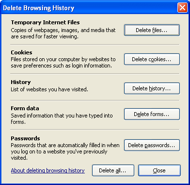Clear temporary internet files